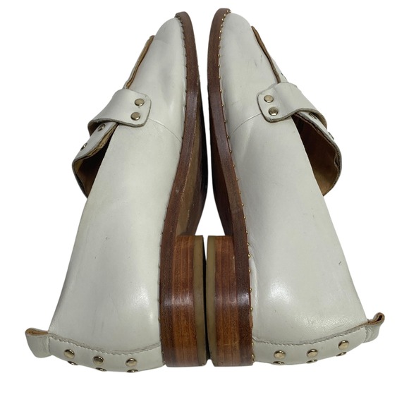 Womens Joie White Leather Studded Loafer Flats Shoes Pointed 39.5 Slip On Casual - Picture 6 of 9